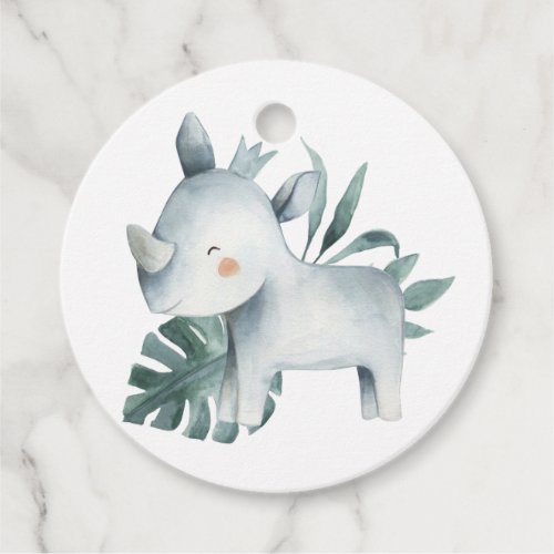 Watercolor Baby Rhinoceros Prince Jungle Birthday Favor Tags