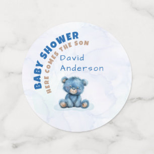 Watercolor baby shower boy blue teddy bear confetti