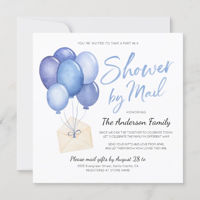 Watercolor Baby Shower By Mail Long Distance Invitation (Front)