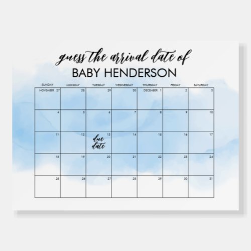 Watercolor Baby Shower Due Date Calendar Foam Board