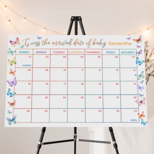 Watercolor Baby Shower Game Guess The Due Date Foam Board