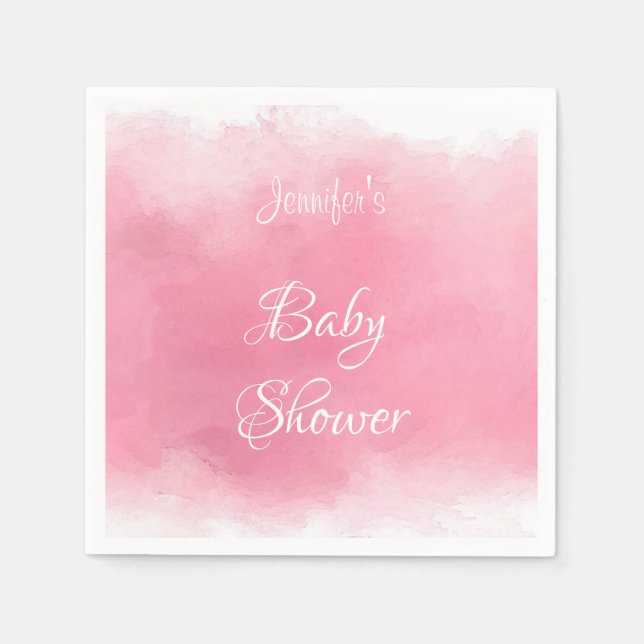 Watercolor Baby Shower Handwritten Pink Elegant Napkins (Front)