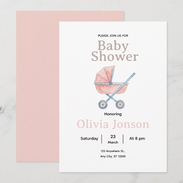 Watercolor Baby Shower Invitation, Invitation (Front/Back)