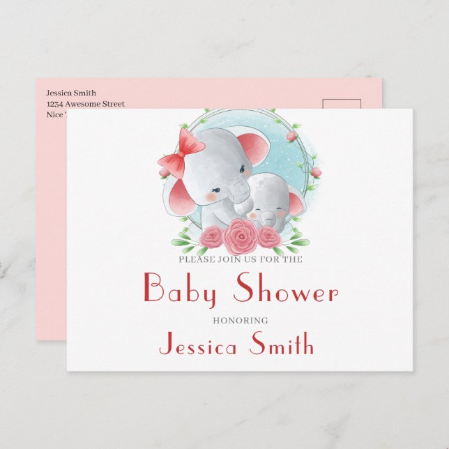 Watercolor Baby Shower Invitation Postcard (Front/Back)