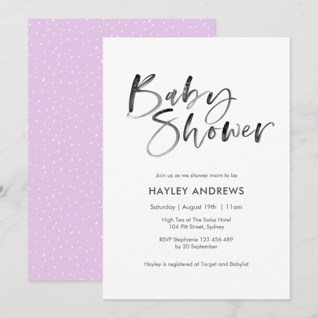 Watercolor Baby Shower invitation violet (Front/Back)