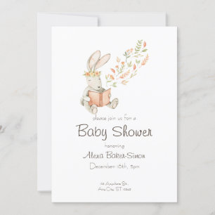 Watercolor baby shower invitation with baby bunny