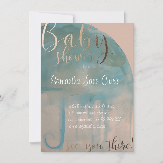 Watercolor Baby Shower Invitation with Umbrella (Front)