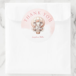 Watercolor Baby Shower Peach Elephant Classic Round Sticker