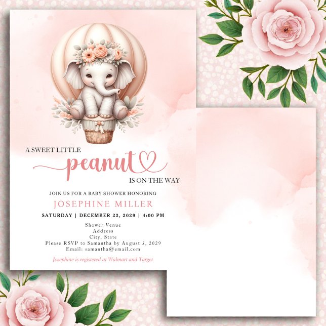 Watercolor Baby Shower Peach Elephant Invitation (Creator Uploaded)