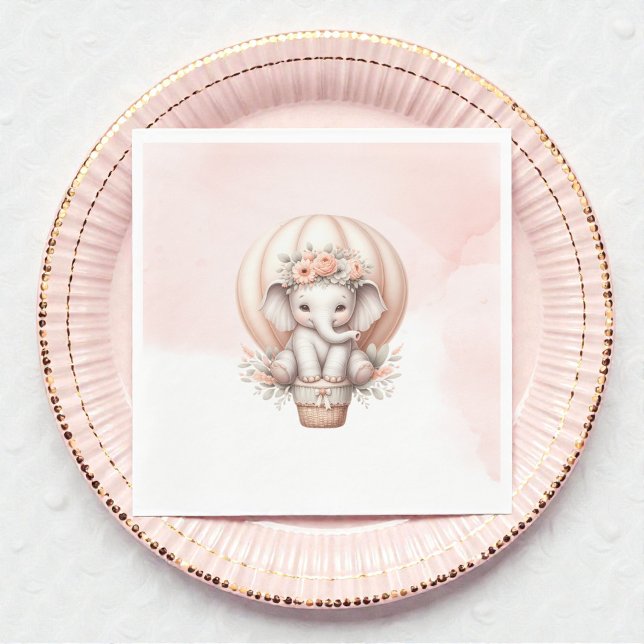 Watercolor Baby Shower Peach Elephant Napkins (Creator Uploaded)