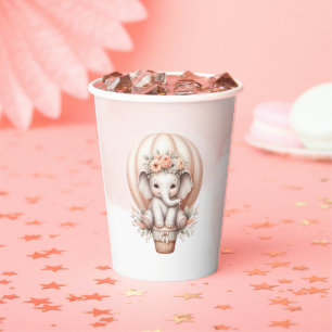 Watercolor Baby Shower Peach Elephant Paper Cups