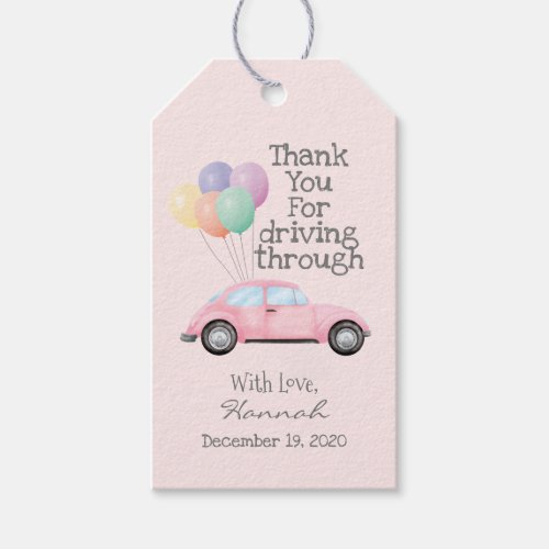 Watercolor Baby Shower Pink Car Drive By Thank You Gift Tags