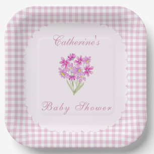 Watercolor Baby Shower Pink Flowers Paper Plates