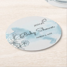Watercolor Baby Shower Round Paper Coaster