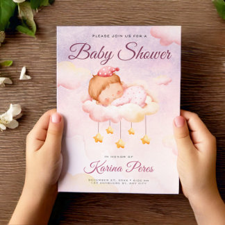 Watercolor Baby Shower Soft Pink It's A Girl Invitation