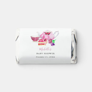 Watercolor Baby Shower Tea Party Pink Teapot Hershey's Miniatures