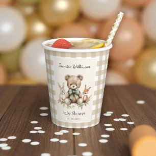 Watercolor Baby Shower Teddy Bear Gingham Cups