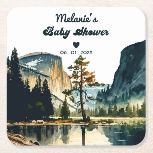 Watercolor Baby Shower Yosemite National Park Ca Square Paper Coaster