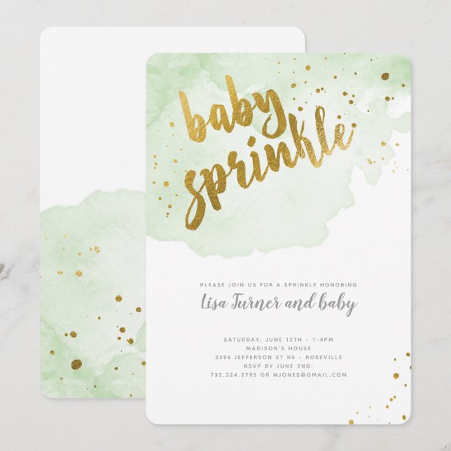Watercolor Baby Sprinkle - Green Invitation (Front/Back)