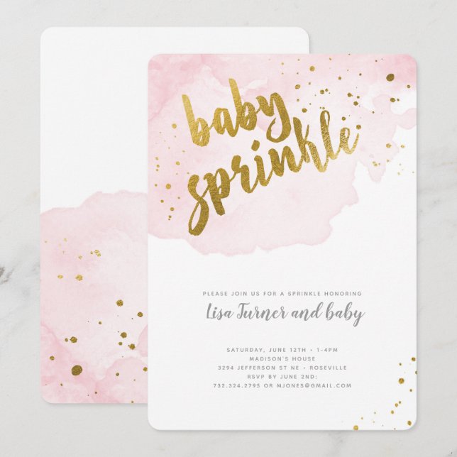 Watercolor Baby Sprinkle - Pink Invitation (Front/Back)