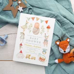 Watercolor Baby Toys Clothes Esentials Baby Shower Invitation