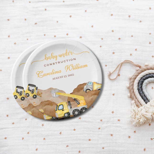 Watercolor baby under construction baby shower paper plates (Creator Uploaded)