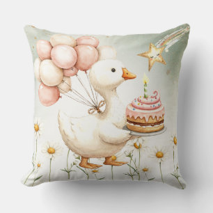 Watercolor Baby White Goose Birthday Party Cute Throw Pillow