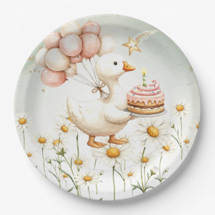 Watercolor Baby White Goose Birthday Party Paper Plates