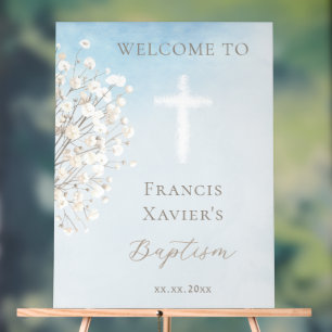 watercolor baby's breath Baptism baby boy Acrylic Sign