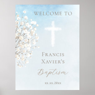 watercolor baby's breath Baptism baby boy Poster