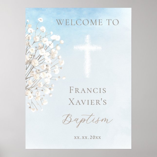 watercolor baby's breath | Baptism baby boy Poster (Front)