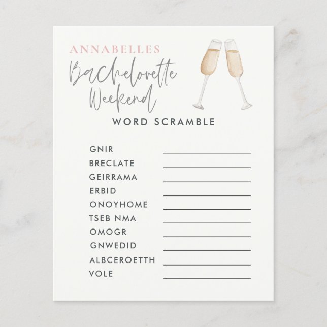 watercolor bachelorette cocktails party game (Front)
