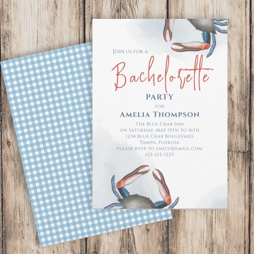 Watercolor Bachelorette Party Blue Crab Coastal  Invitation