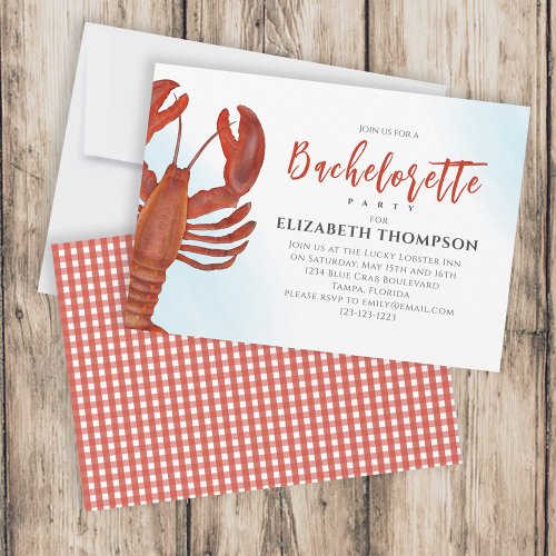 Watercolor Bachelorette Party Red Lobster Coastal Invitation