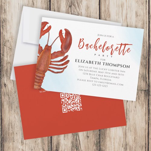Watercolor Bachelorette Party Red Lobster QR Code Invitation