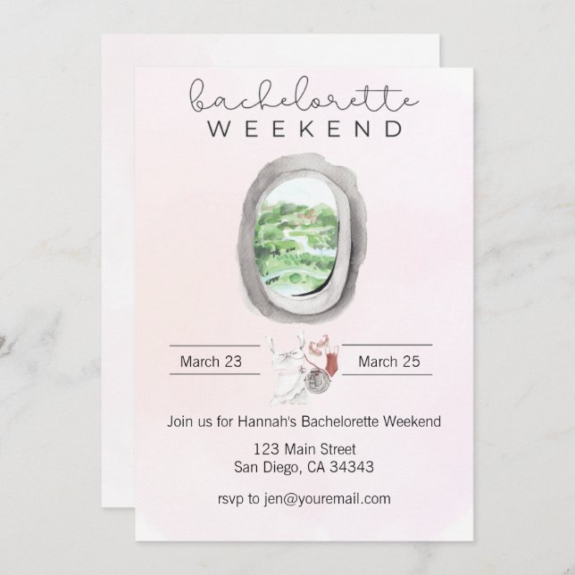 Watercolor Bachelorette Plane Window Invitation (Front/Back)