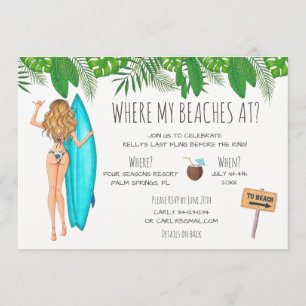 Watercolor Bachelorette Surf Beach Party Invitation