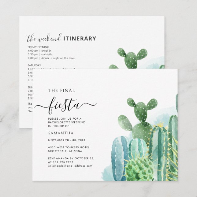 Watercolor Bachelorette Weekend Party Itinerary Invitation (Front/Back)