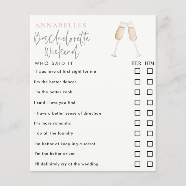 watercolor bachelorette who said it game (Front)