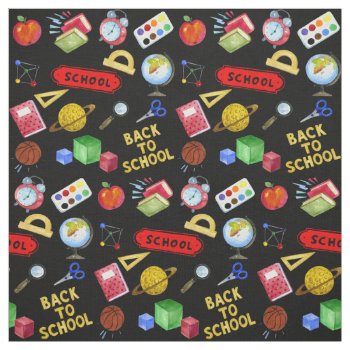 Watercolor Back To School Elements Theme Pattern Fabric by hhbusiness at Zazzle