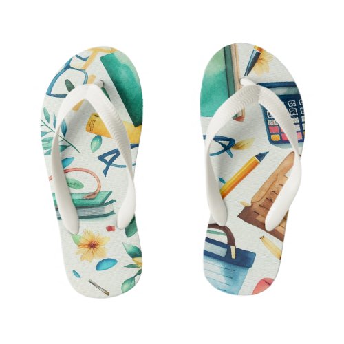 Watercolor Back to School  Kids Flip Flops