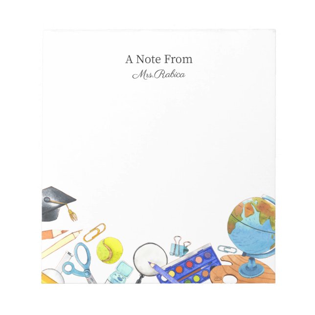 Watercolor Back to school Teacher  Notepad (Front)