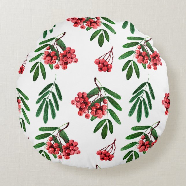 Watercolor background autumn bright rowan round pillow (Front)