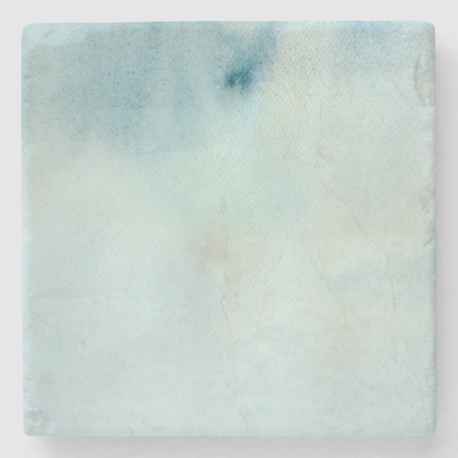 watercolor background in pastel blue and yellow stone coaster (Front)