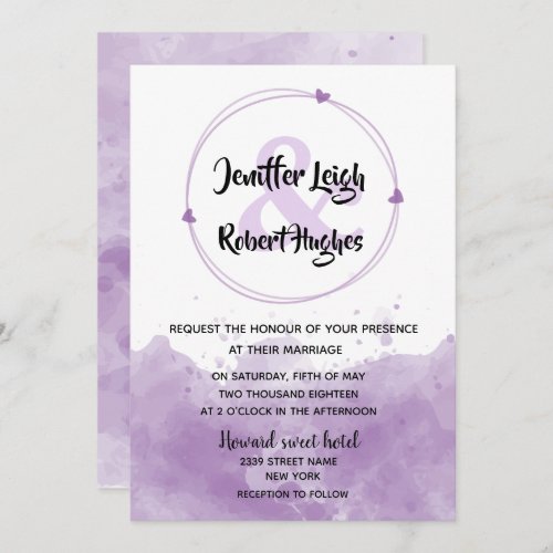 Watercolor background lavender wedding invitation