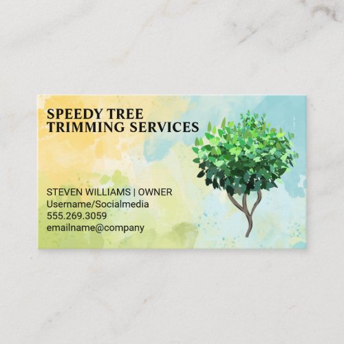 Watercolor Background  Tree Topiary Business Card