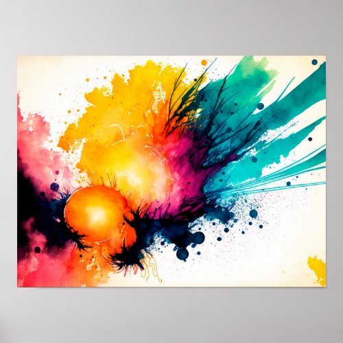 Watercolor background with sun and splash poster