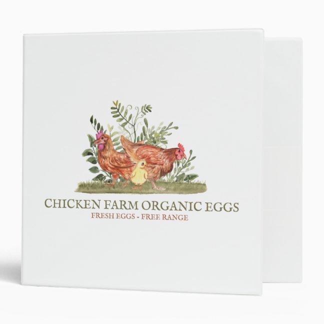 Watercolor Backyard Chickens | Fresh Farm Eggs Des 3 Ring Binder