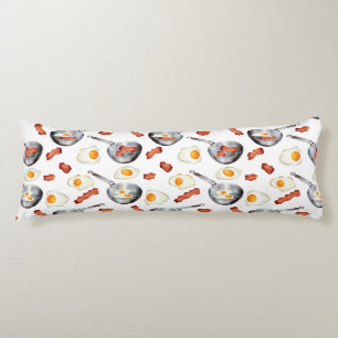 Watercolor Bacon & Eggs Breakfast Food Pattern Body Pillow