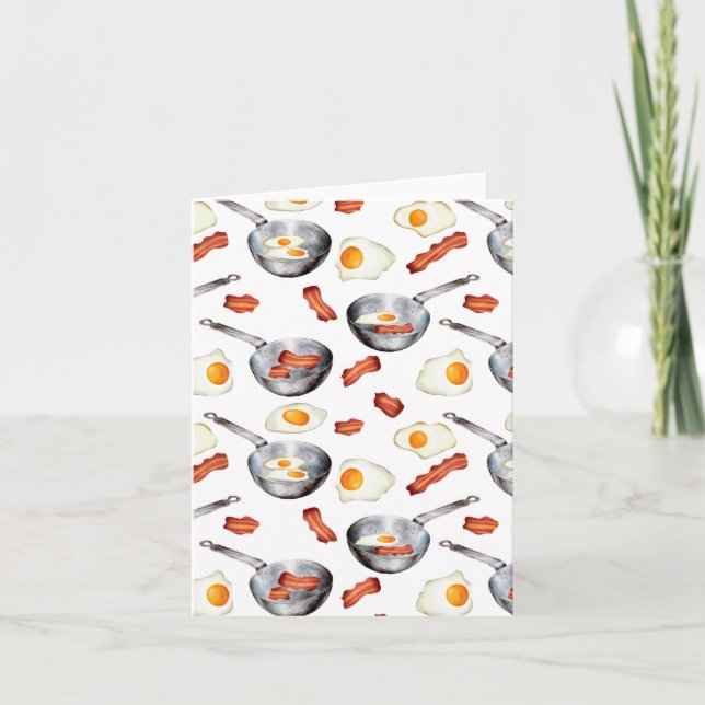 Watercolor Bacon & Eggs Breakfast Food Pattern Card (Front)